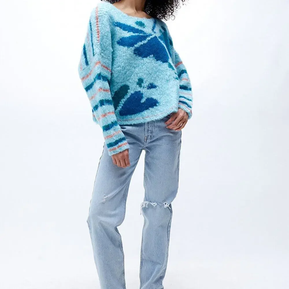 Free People Sweater Medium Lily Pullover Mosaic Sky Combo NWT - Picture 4 of 5